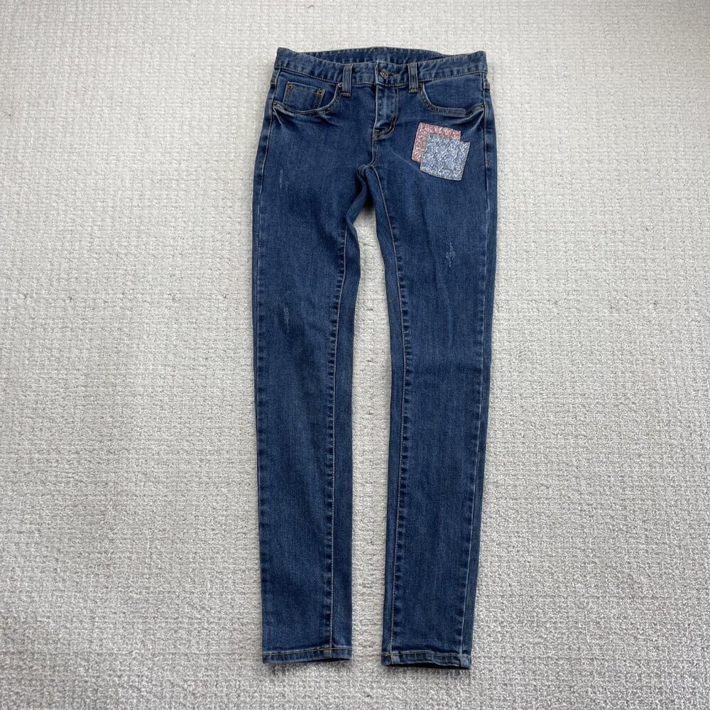 Vintage Strawberry Leaves x Black Burn Korea Jeans Patchwork Wom / Youth Sz 25